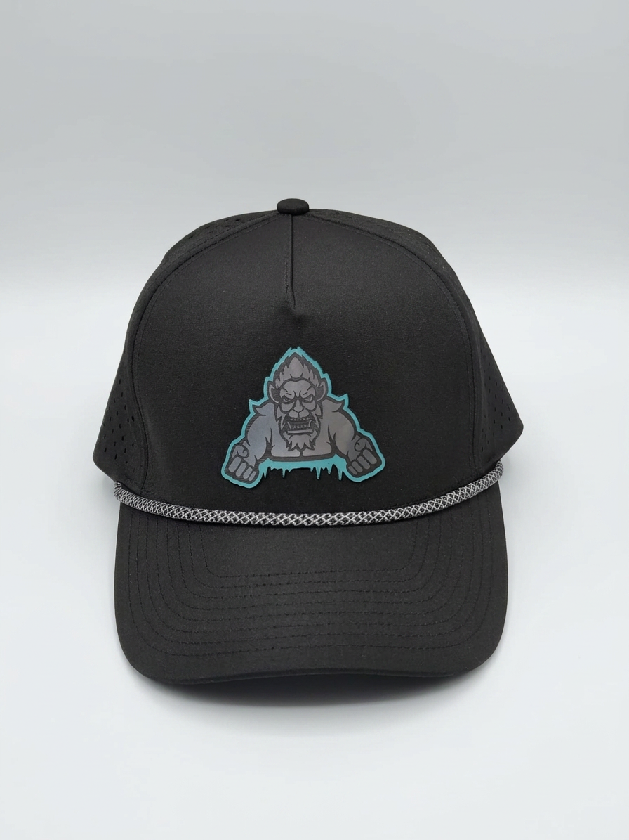 The Yeti Hat | Black Snapback | Perforated Performance Hat with Yeti Patch