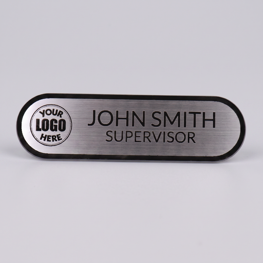 Engraved Name Tag – 3.5" x 1" Silver/Black