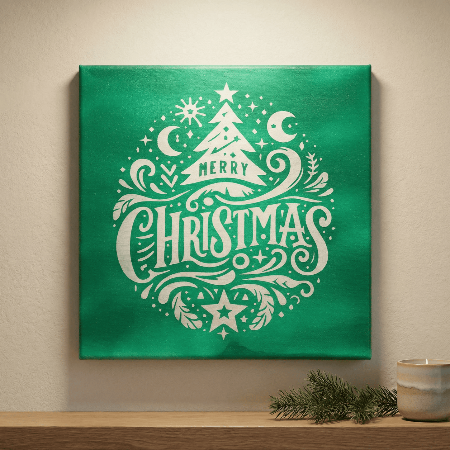 Merry Christmas Laser Etched Canvas Art | 8x8 Holiday Décor