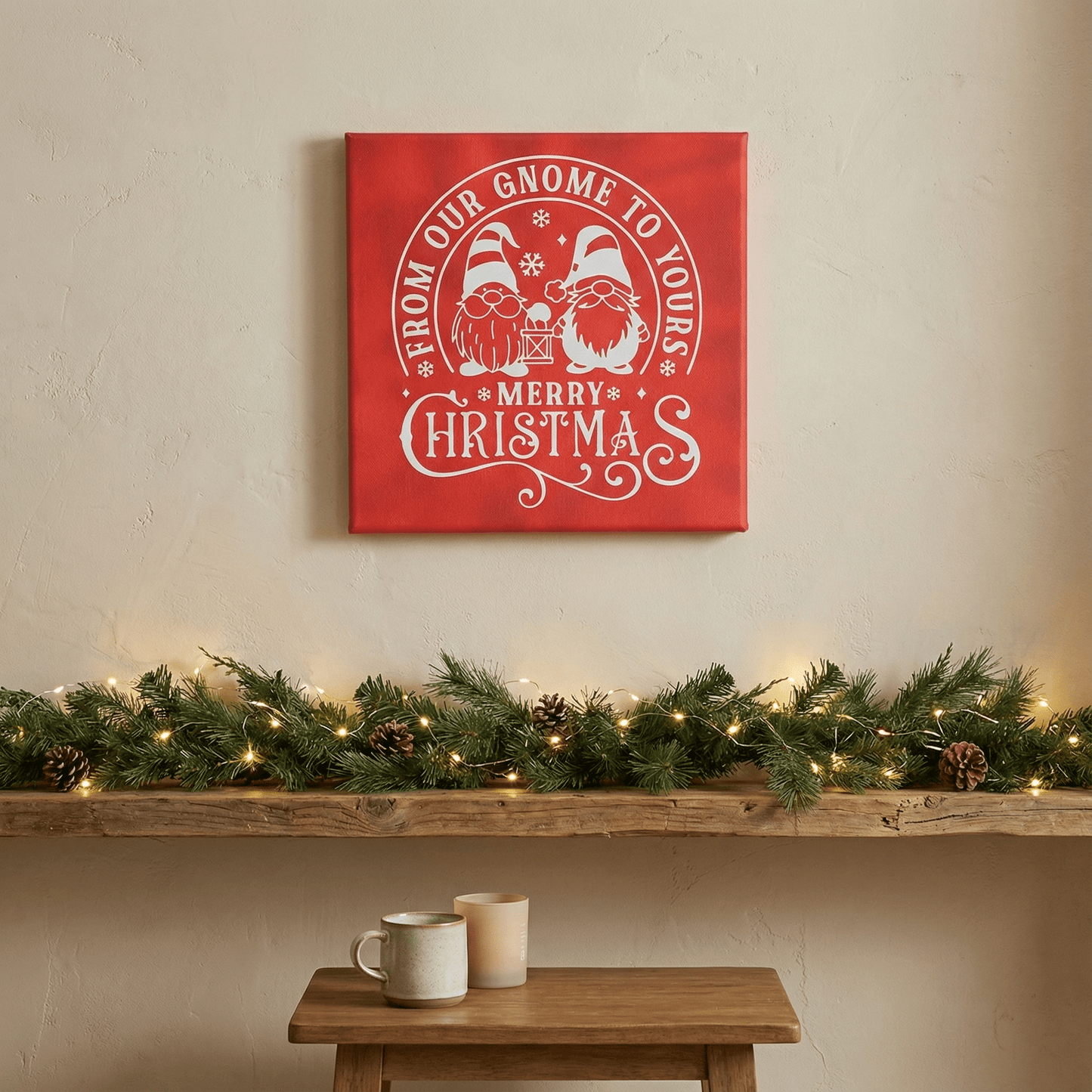 "From Our Gnome to Yours" Laser Etched Canvas Art | 8x8 Holiday Décor