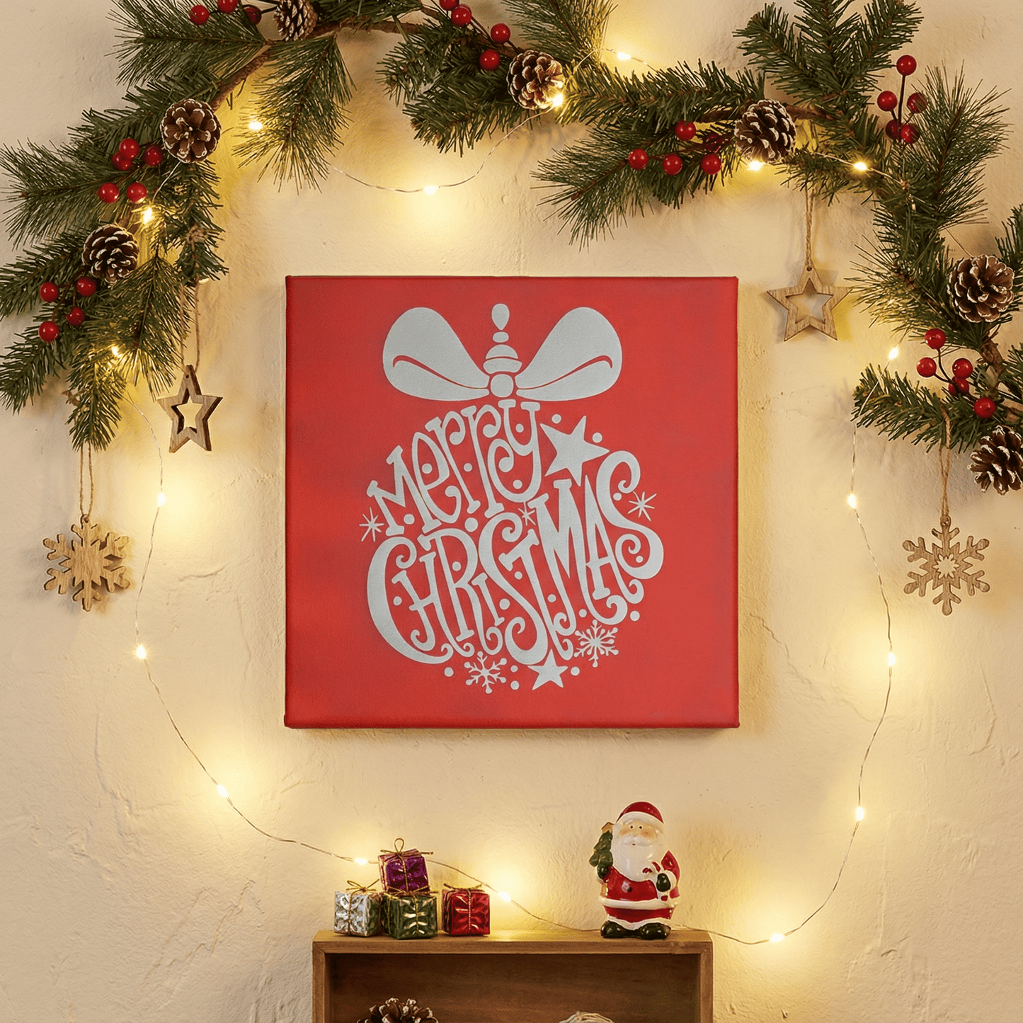 Merry Christmas Ornament Laser Etched Canvas Art | 8x8 Holiday Décor