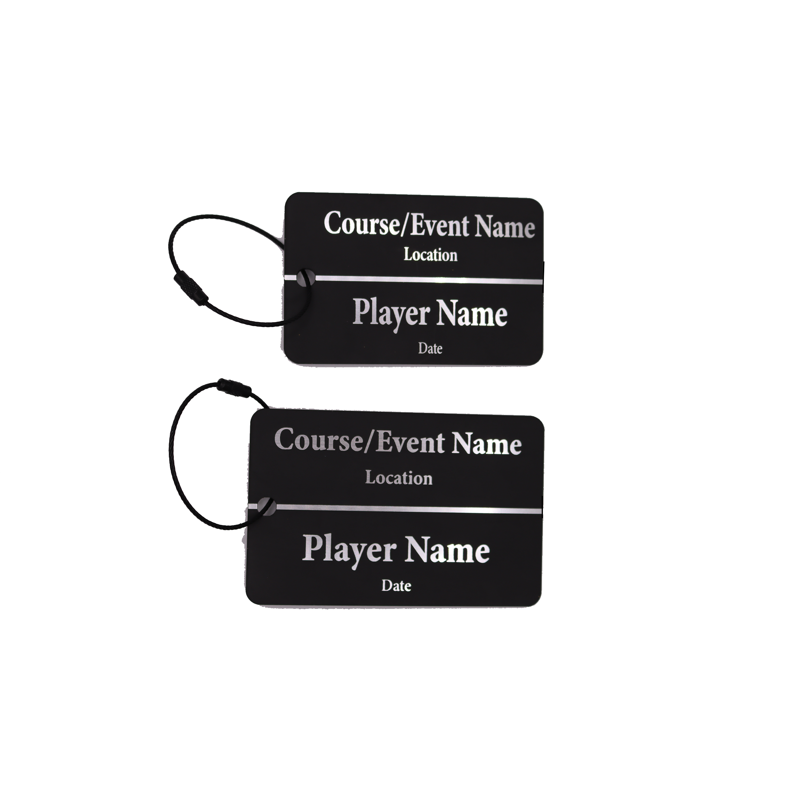 Custom Engraved Black & Silver Acrylic Golf Bag Tags