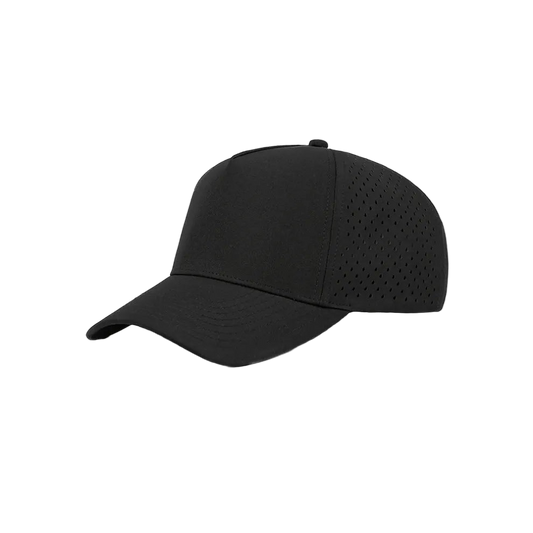Black Laser Perforated 5-Panel Snapback Golf Hat