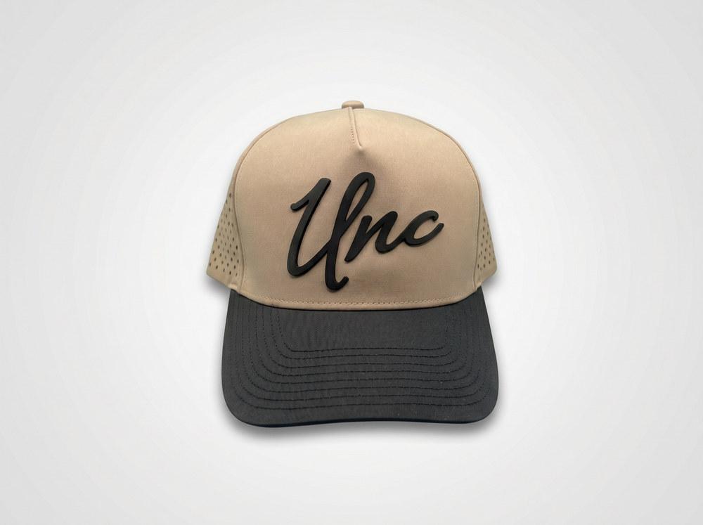 The Unc Hat | Tan & Black Snapback | Structured Trucker Hat with Leather Patch