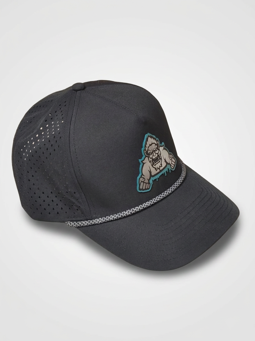 The Yeti Hat | Black Snapback | Perforated Performance Hat with Yeti Patch