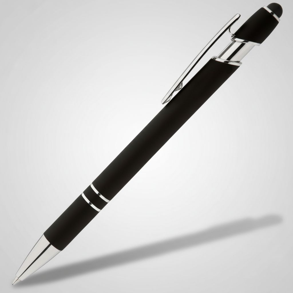 Black Ballpoint Pen with Stylus Tip – Engravable