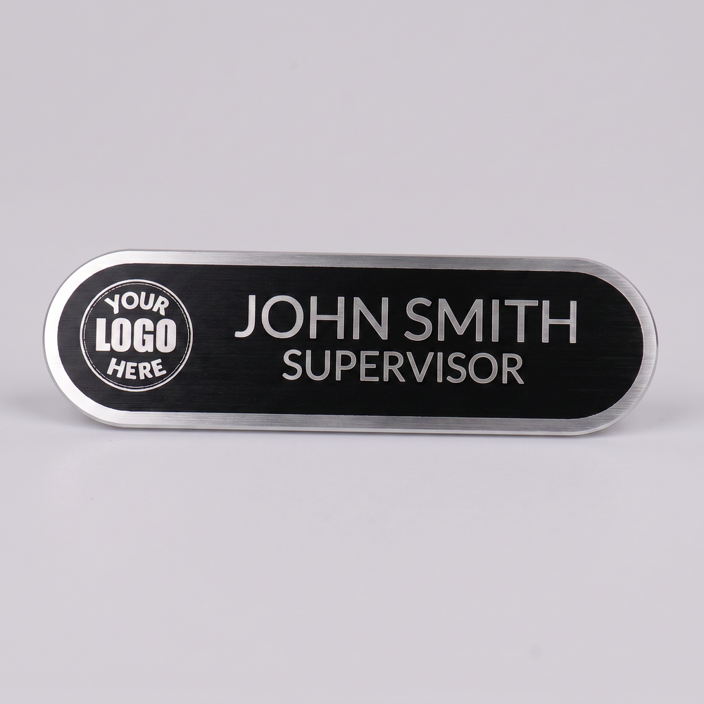 Engraved Name Tag – 3.5" x 1" Silver/Black