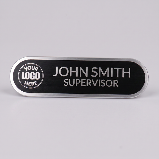 Engraved Name Tag – 3.5" x 1" Silver/Black