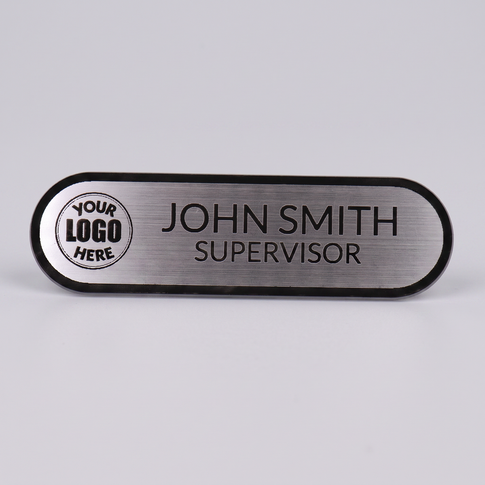 Engraved Name Tag – 3.5" x 1" Silver/Black
