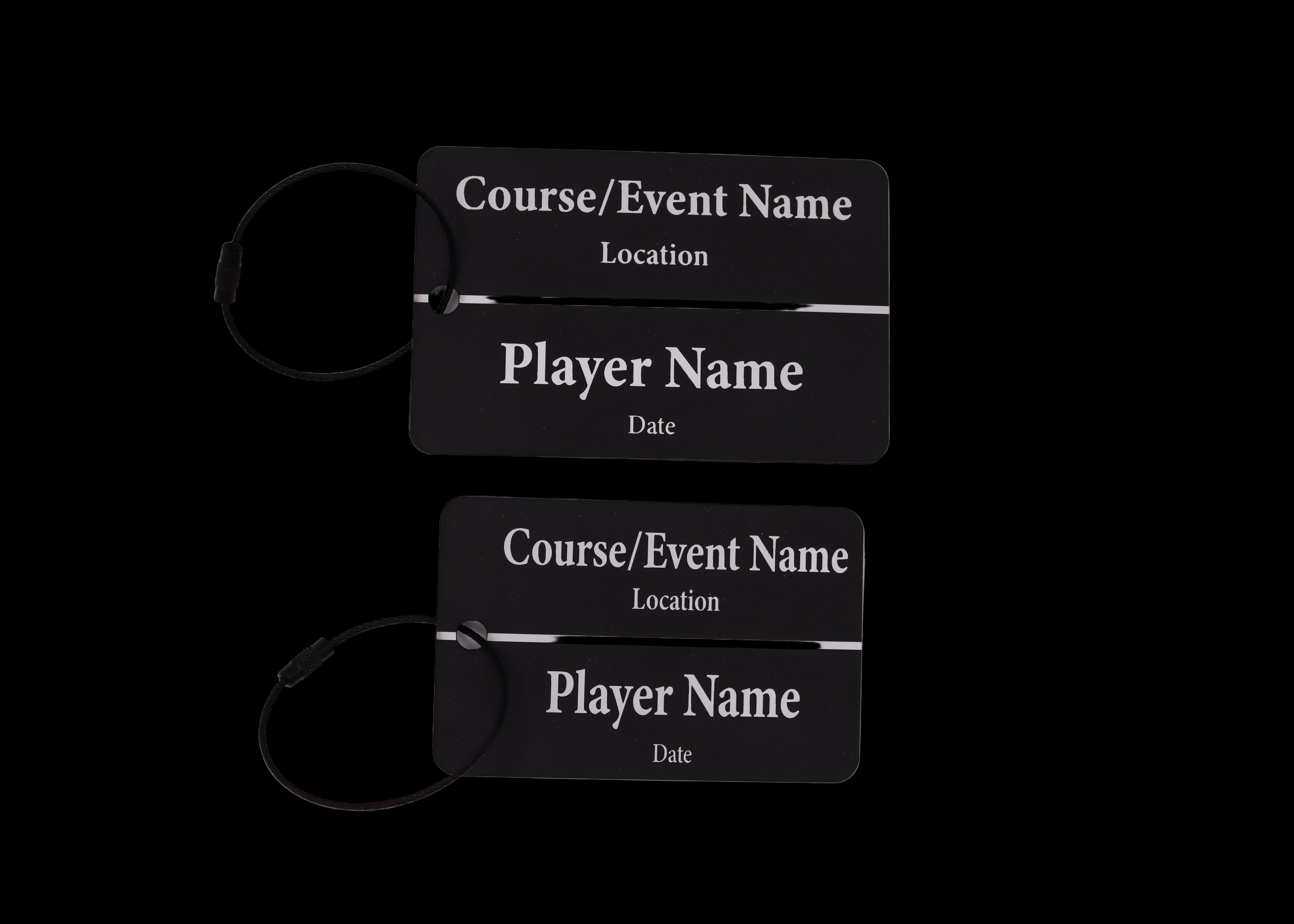 Custom Engraved Black & Sliver Acrylic Golf Bag Tags