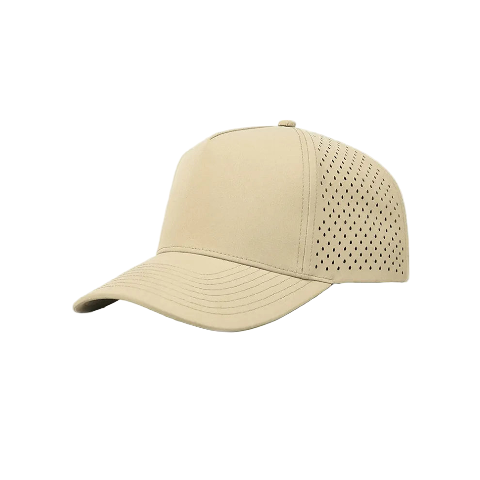 Custom Khaki Laser Perforated 5-Panel Snapback Golf Hat