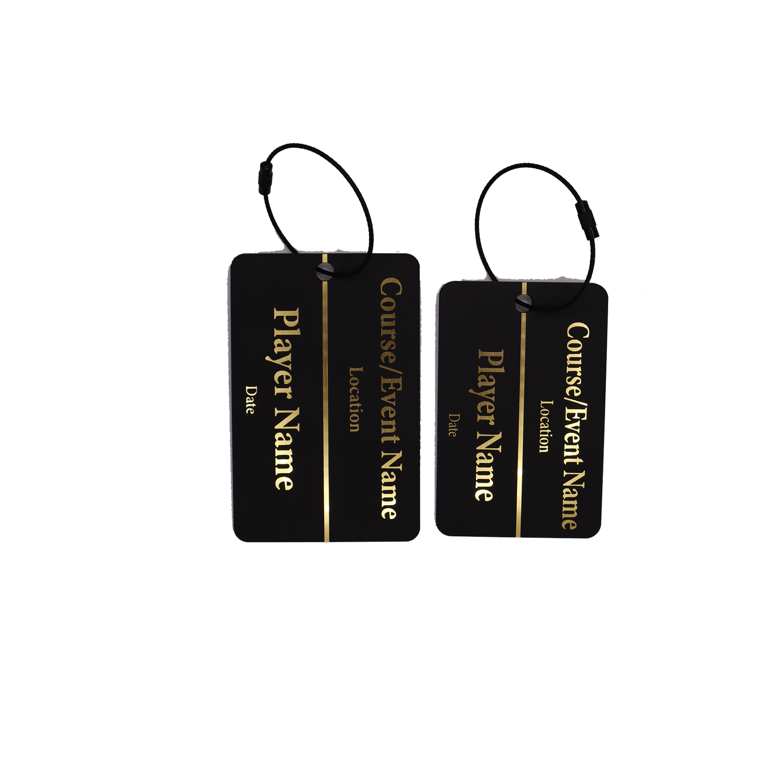 Custom Engraved Black & Gold Acrylic Golf Bag Tags