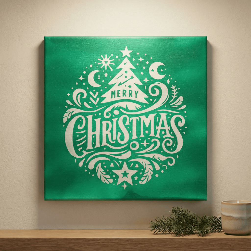 Merry Christmas Laser Etched Canvas Art | 8x8 Holiday Décor