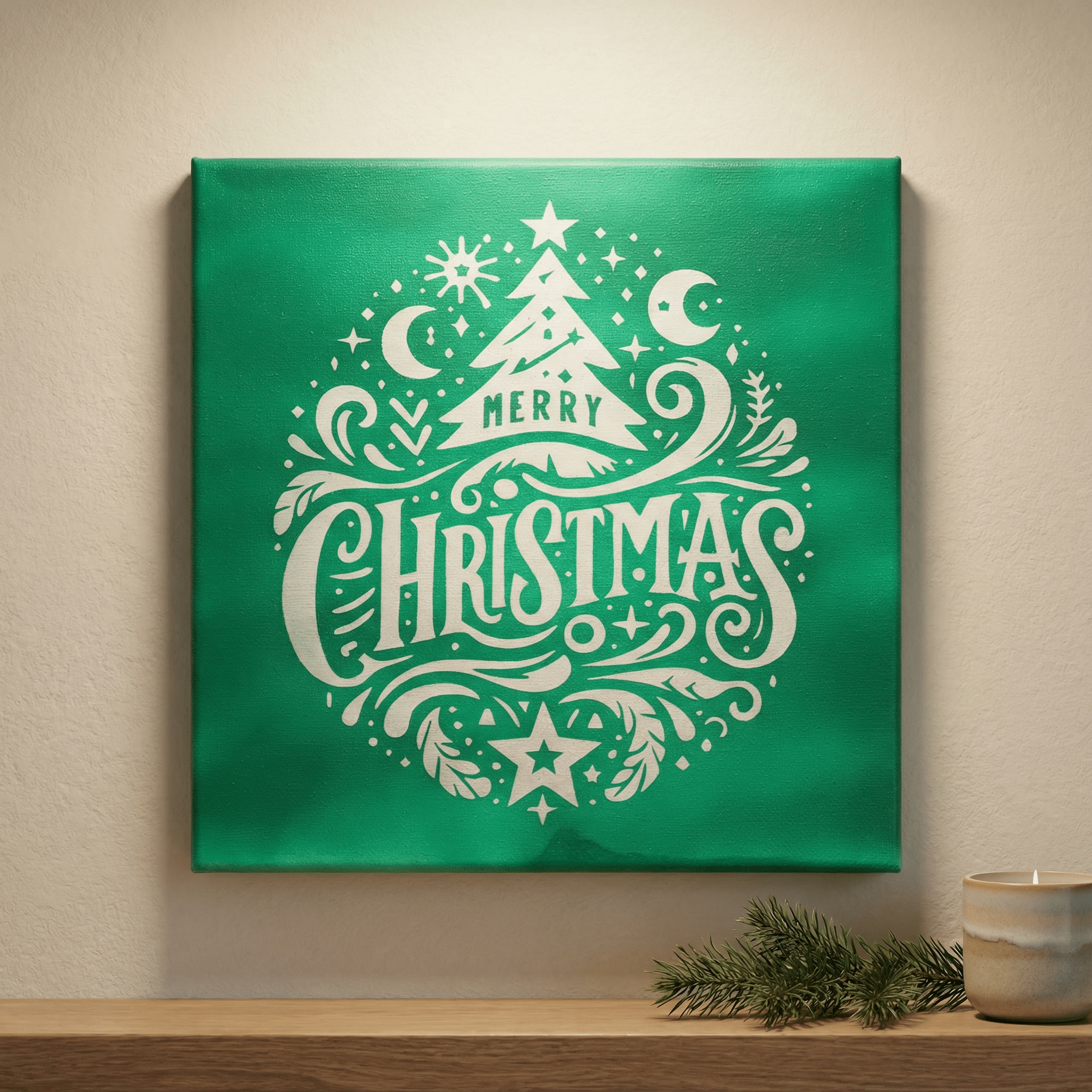 Merry Christmas Laser Etched Canvas Art | 8x8 Holiday Décor