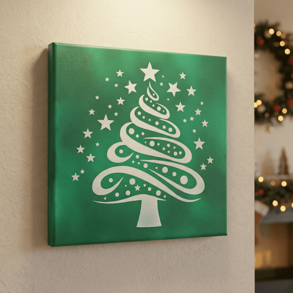 Spiral Christmas Tree Laser Etched Canvas Art | 8x8 Holiday Décor