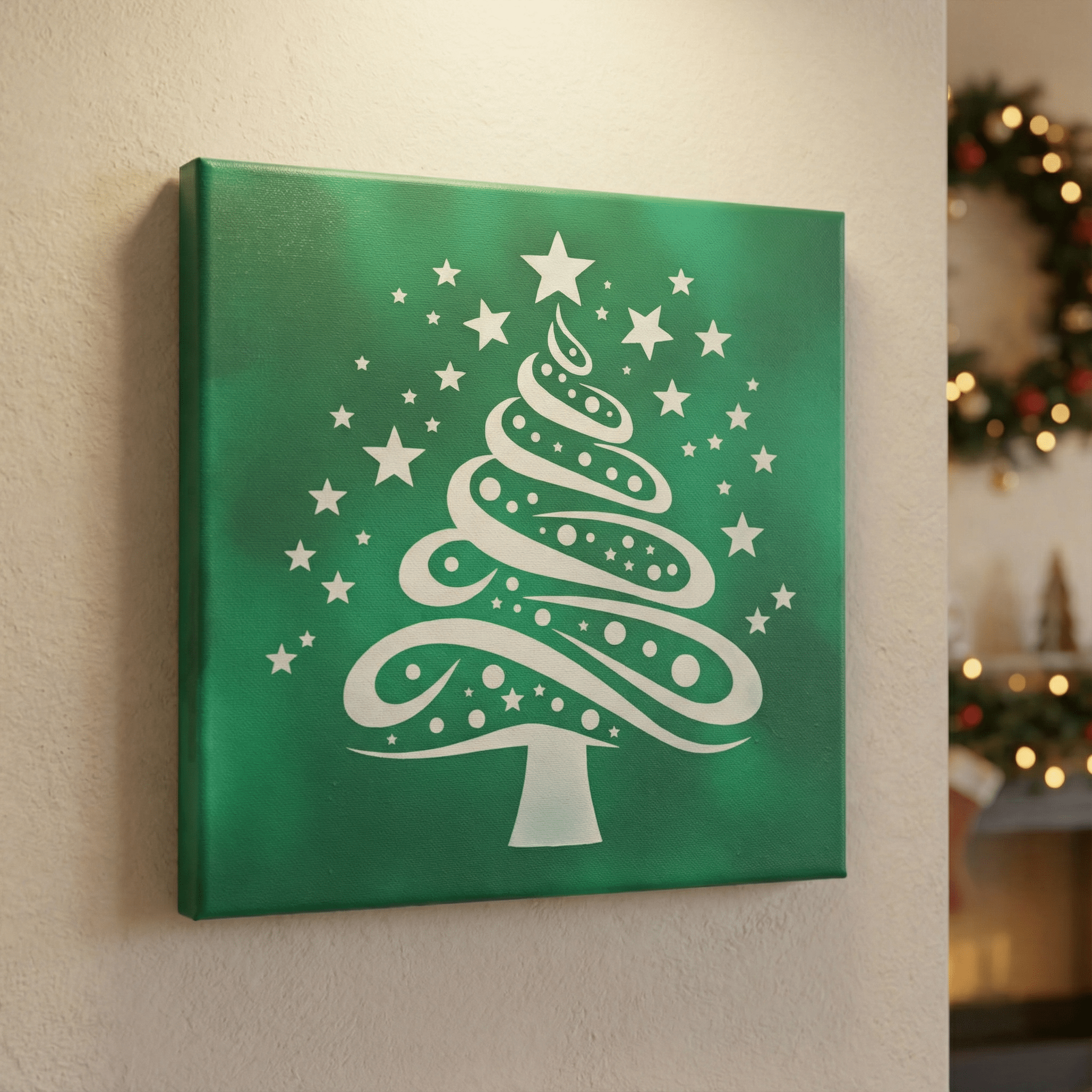 Spiral Christmas Tree Laser Etched Canvas Art | 8x8 Holiday Décor