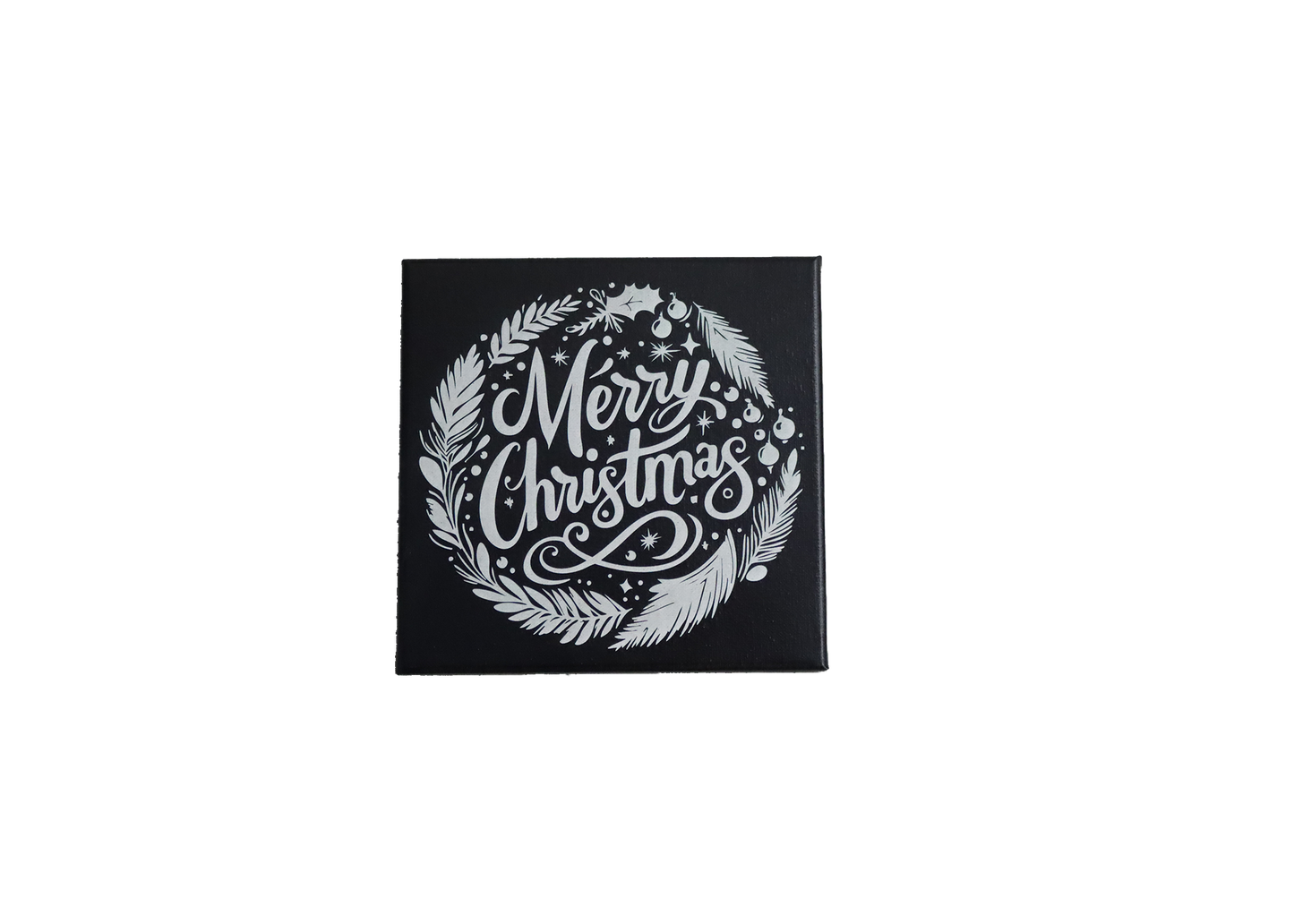 Merry Christmas Wreath Laser Etched Canvas Art | 8x8 Holiday Décor