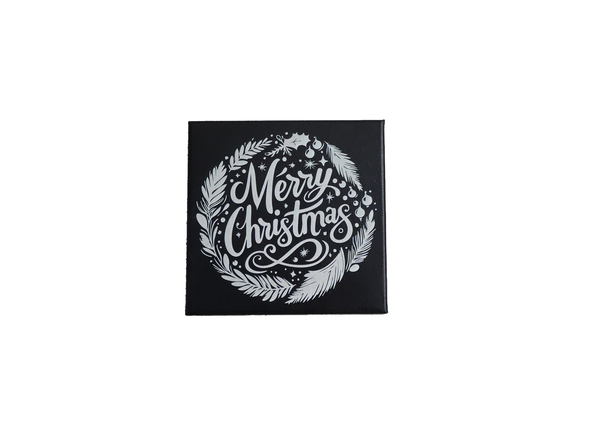 Merry Christmas Wreath Laser Etched Canvas Art | 8x8 Holiday Décor