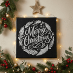 Merry Christmas Wreath Laser Etched Canvas Art | 8x8 Holiday Décor