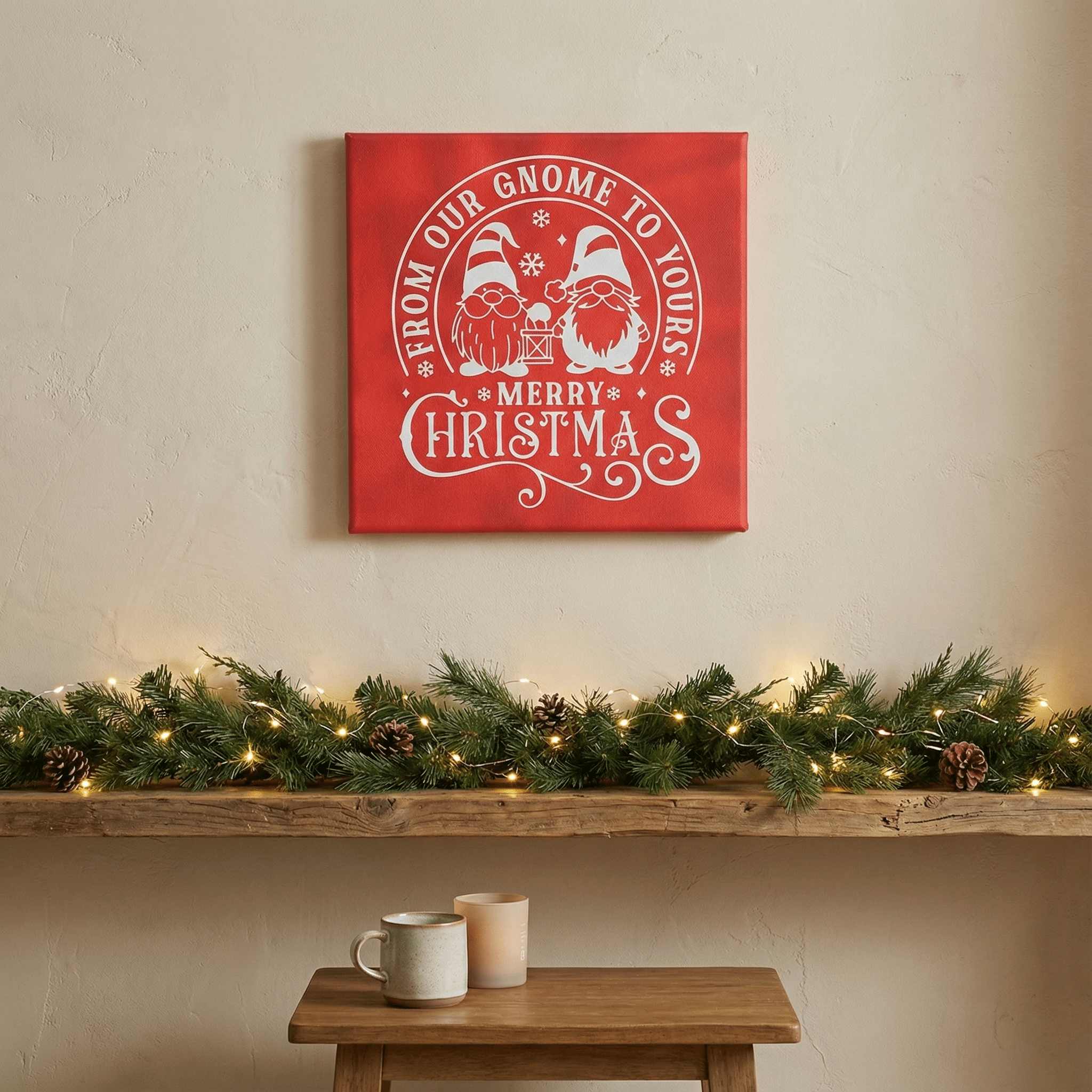 "From Our Gnome to Yours" Laser Etched Canvas Art | 8x8 Holiday Décor