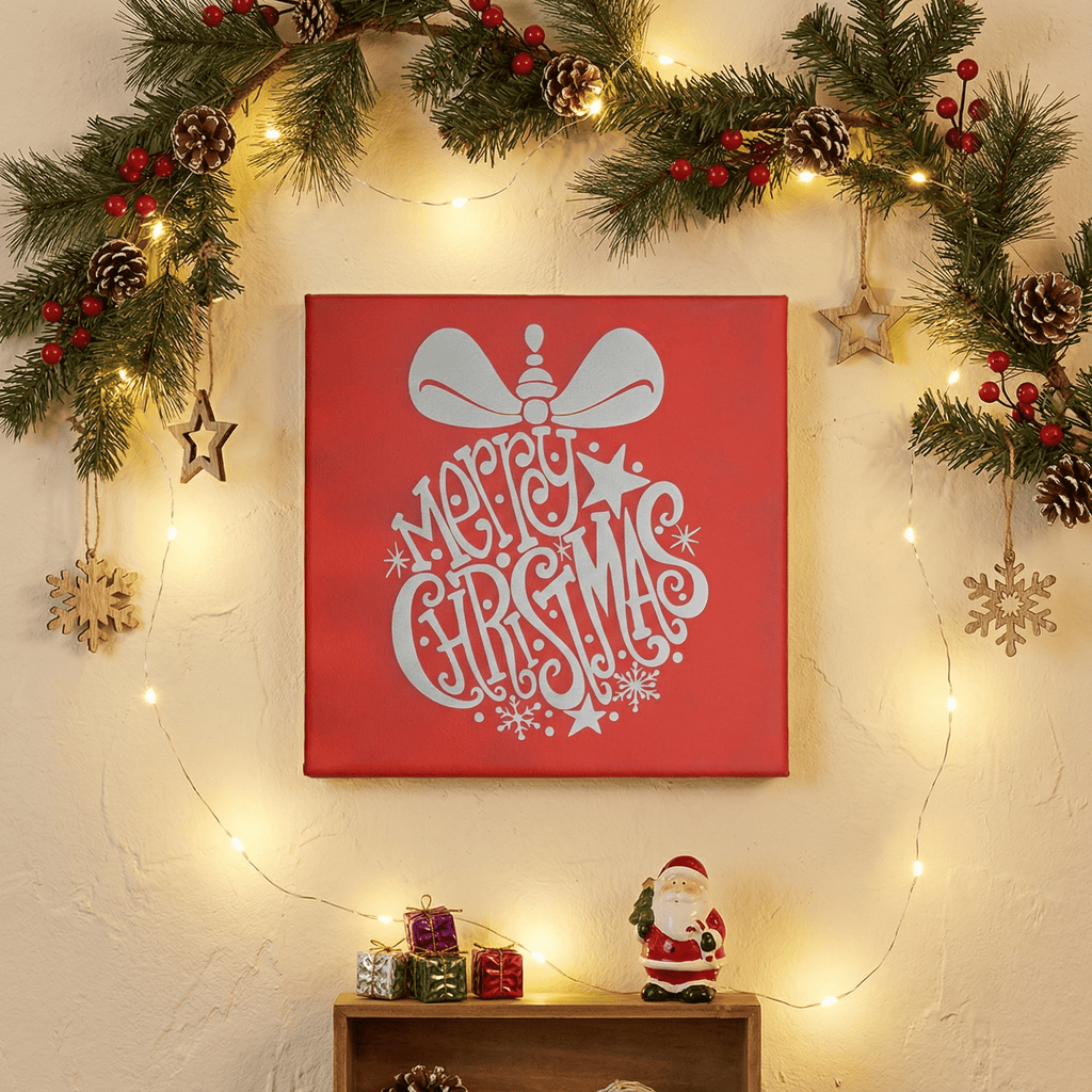 Merry Christmas Ornament Laser Etched Canvas Art | 8x8 Holiday Décor